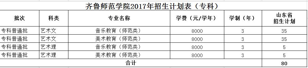 齐鲁师范学院2017年艺术类分省分专业招生计划